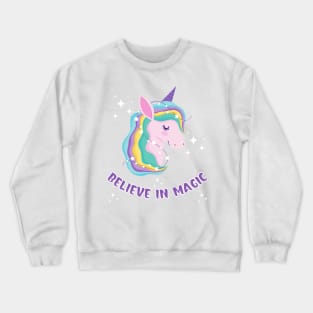 Believe In Magic Beautiful Unicorn With Stars Crewneck Sweatshirt